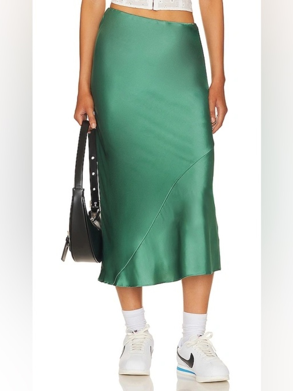 Heartloom revolve retrofete Anthropologie Silky Emerald Green Midi Slip Skirt L